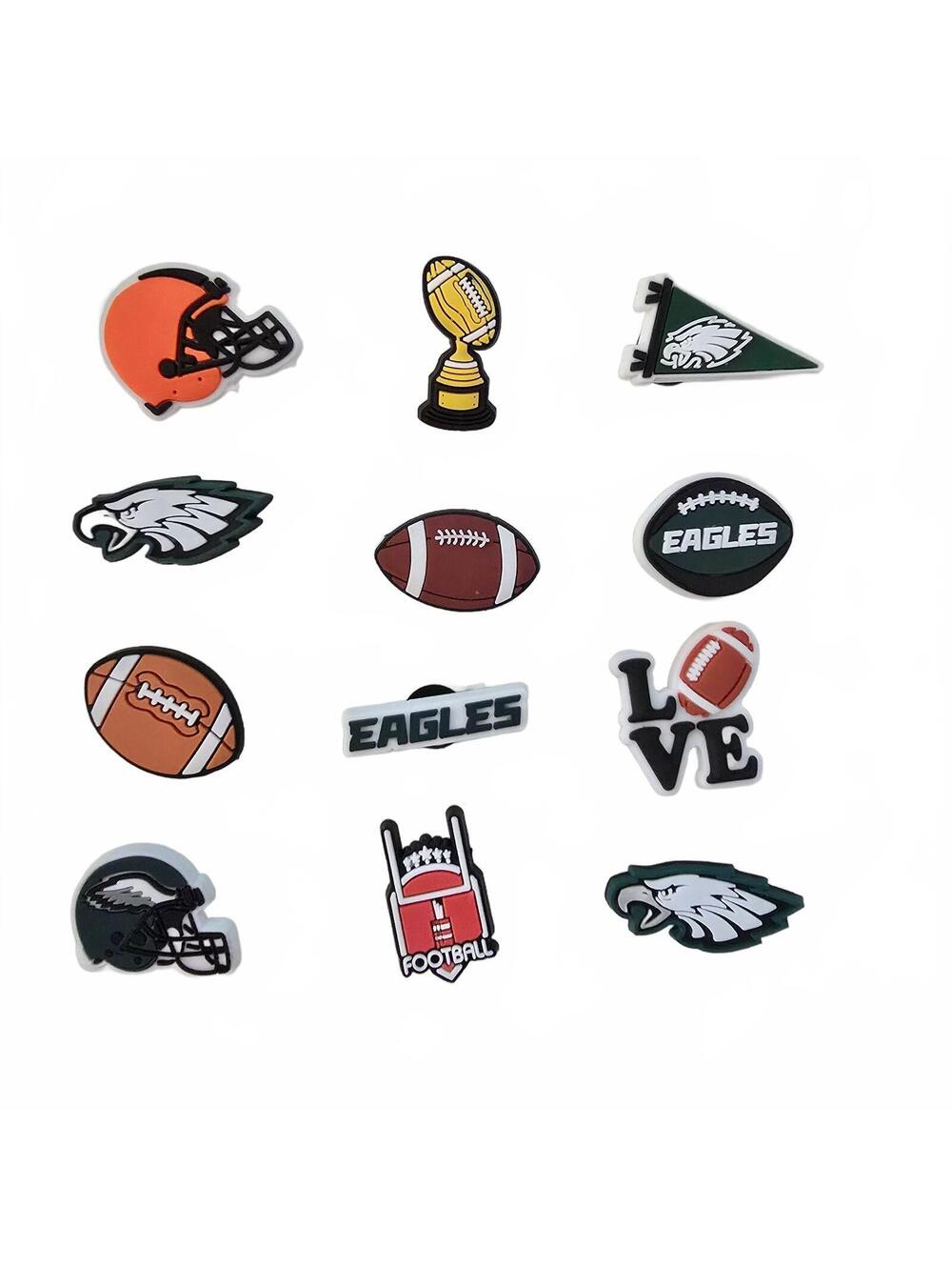 12 Pack Philadelphia Eagles Football Shoe Charms for Crocs Clogs Fan NEW